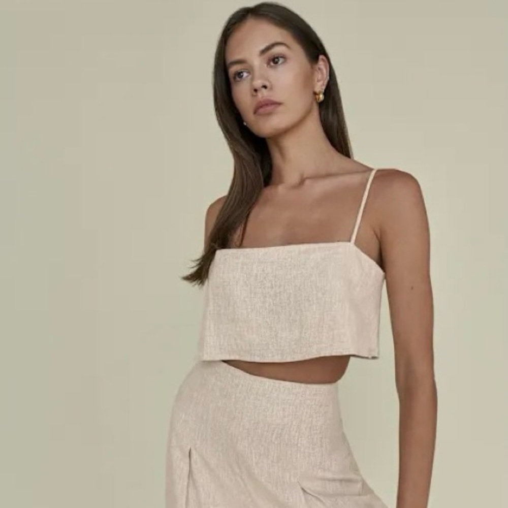 REFORMATION NWT Cleo Oatmeal Linen Cropped Cami Top, Size 12